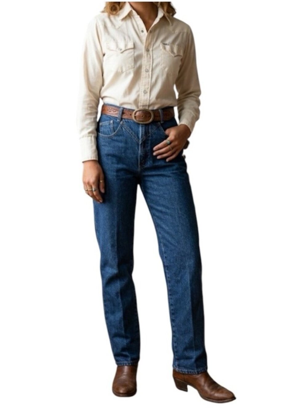 Vintage Rockies Slim Long Hi-Rise Western Cowgirl Denim Blue Jeans Size 13/14
